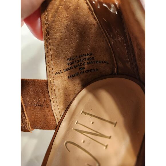 INC Liana Strappy Sandal Stiletto Heels Womens 8M Cognac Brown Patent Leather - Picture 2 of 9